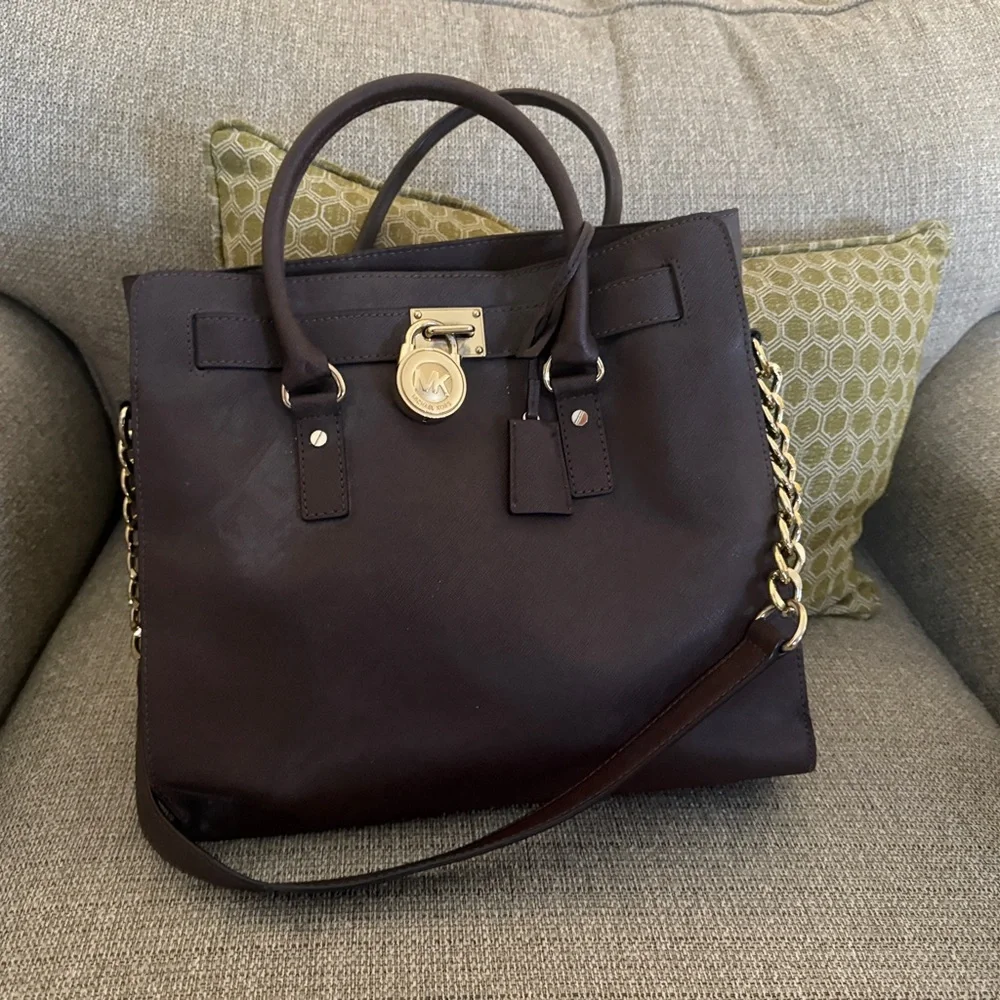 Michael Kors Brown and Gold Satchel with Structured Shape and Luxurious Leather - Picture 1 of 5